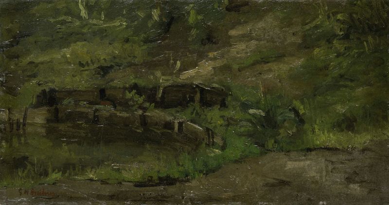 Meadow landscape by George Hendrik Breitner, oil on canvas, featuring lush greens and a stormy sky