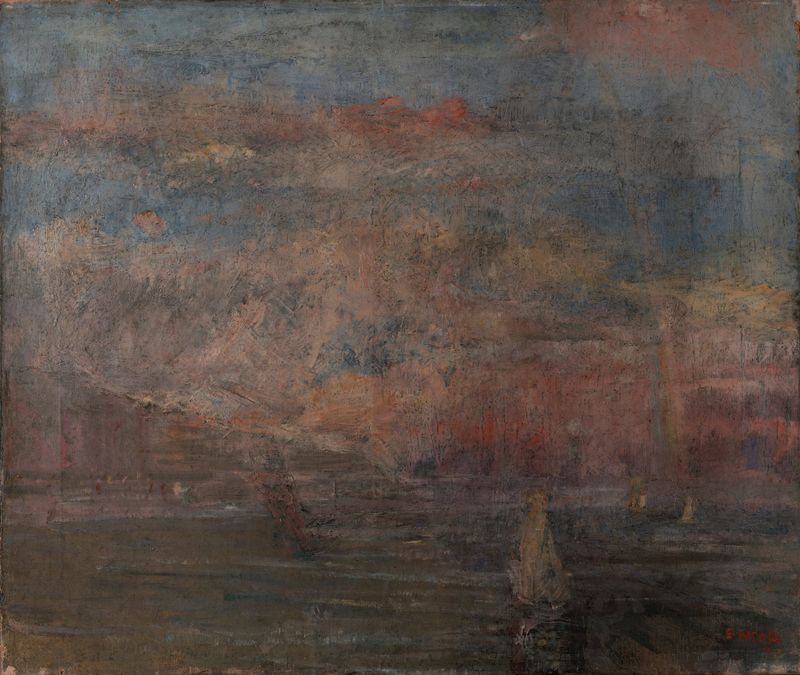 Paisagem com nuvens turbulentas, pintura a óleo de James Ensor