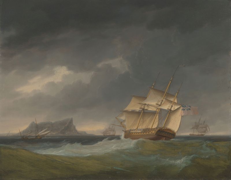 Marine scene of stormy weather by Thomas Whitcombe, oil painting