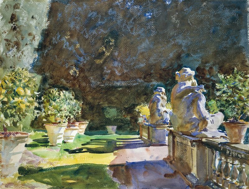 Villa di Marlia, oil on canvas by John Singer Sargent, depicting a sunlit villa surrounded by lush greenery.