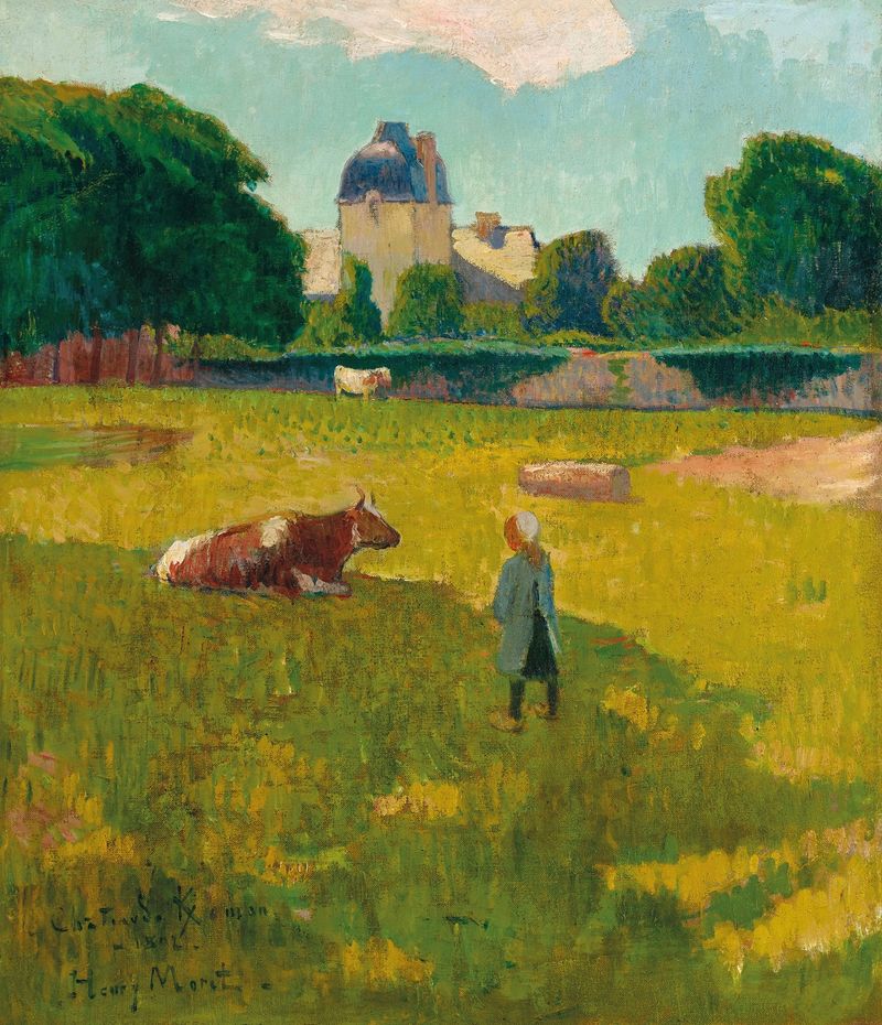 Le Château de Keroman de Henry Moret, óleo sobre lienzo, muestra un chateau junto a la costa con suaves olas.