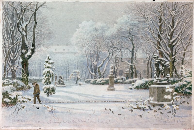 Paisaje de Square de la Mairie (XIVe) París de Félix Brard, pintura al óleo