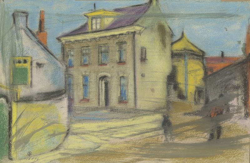 Genre scene depicting a Dutch village street, oil painting by Wilhelm Gutmann