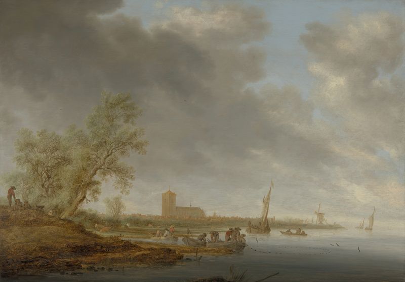 River landscape with a winding river by Salomon van Ruysdael, oil painting