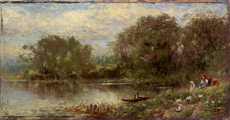 Landscape Called ‘the Acorn’ by James Crawford Thom, oil painting depicting an oak tree at dawn.