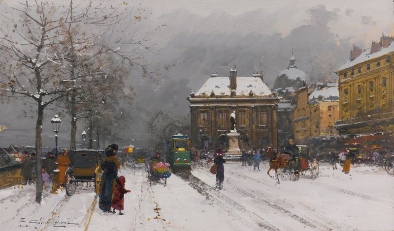 L’institut by Eugène Galien-Laloue, oil on canvas depicting a landscape with clouds and light.