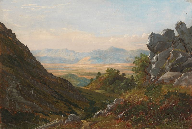 Pintura al óleo de Ernst Willers que muestra un paisaje tranquilo con soledad