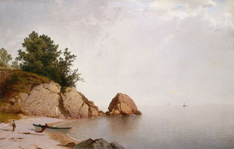 Marine scene with waves and shoreline by John Frederick Kensett, oil painting