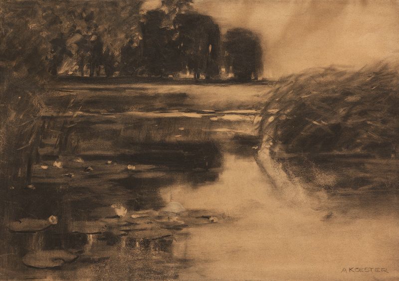 Wasserlandschaft by Alexander Koester, oil painting depicting shimmering water and sunlight.