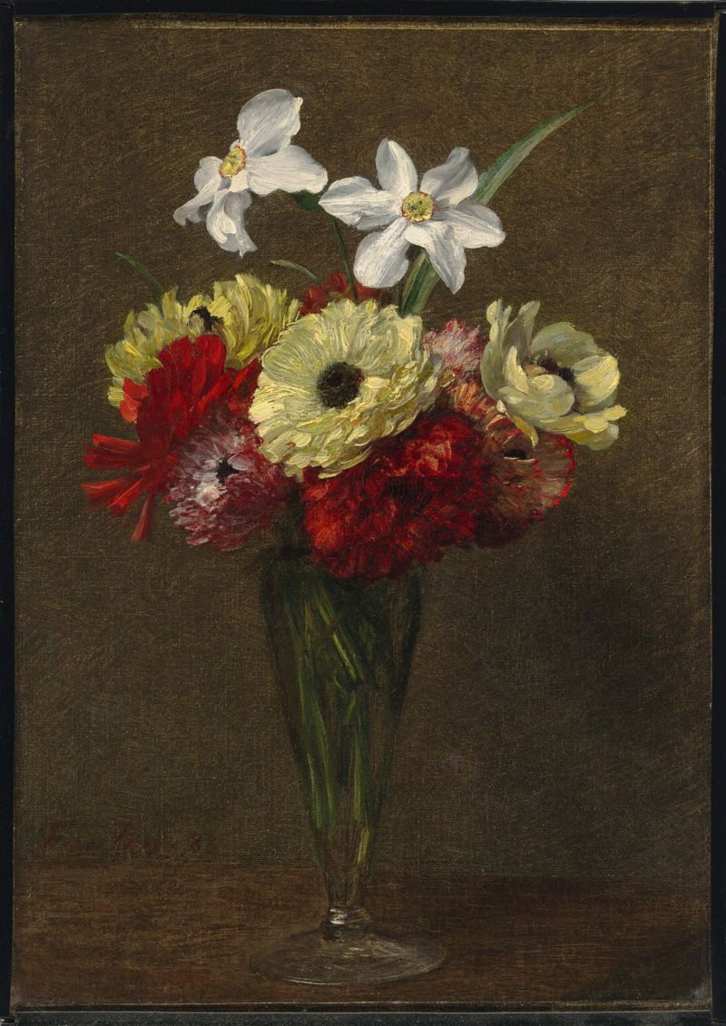 Vase of flowers in oil on canvas by Ignace-Henri-Jean-Théodore Fantin-Latour