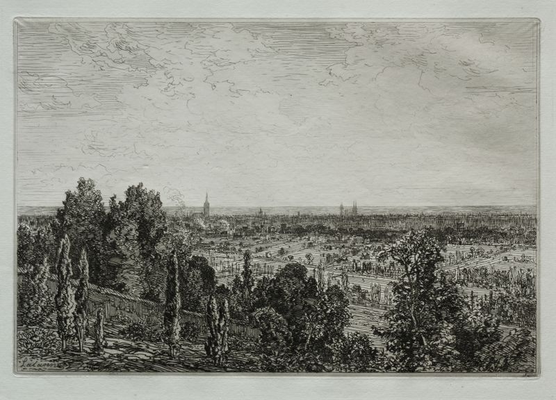 Oil painting by Maxime Lalanne depicting a river and hillside in Bordeaux.