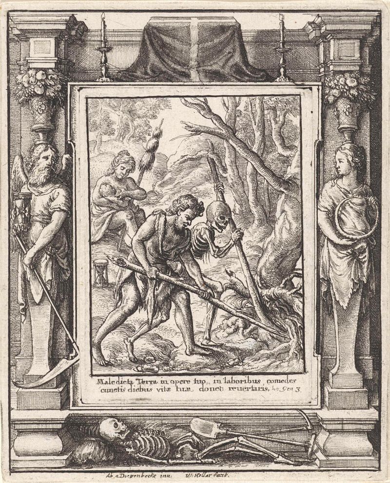 Adam and Eve after the fall, etching by Wenceslaus Hollar