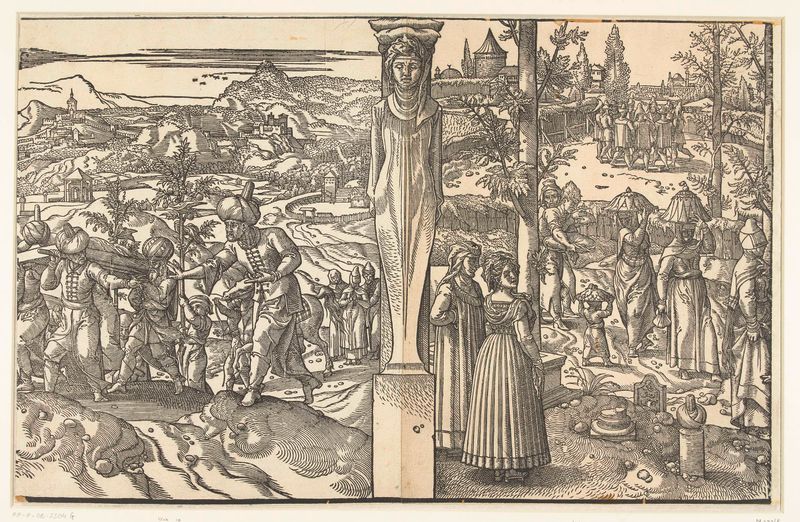 Procession of mourners and celebrants in paper by Pieter Coecke van Aelst