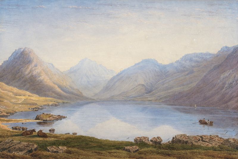 Wastwater, Cumberland by William Turner of Oxford, landscape with lake and mountains, oil painting