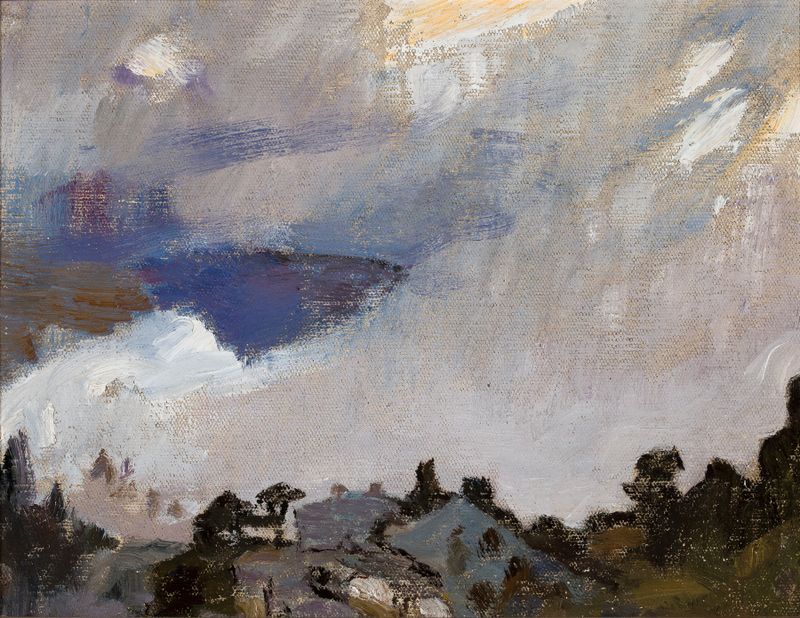 Os Himalaias pintura a óleo de Jan Ciągliński mostrando montanhas e nuvens