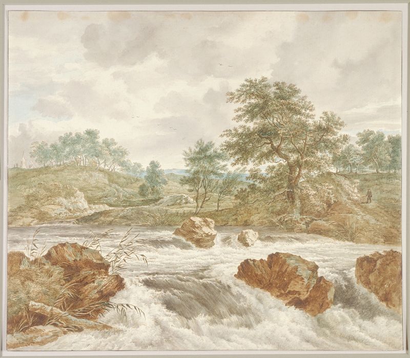 A River Landscape by Gerard van Nijmegen, depicting a serene river scene, oil painting.