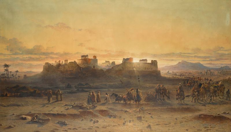 The ruins of the temple of the sun, Palmyra by Carl Haag, oil painting