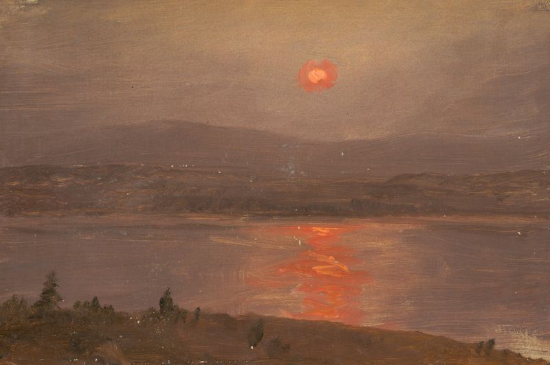 View Across the Hudson at Sunset, óleo de Frederic Edwin Church