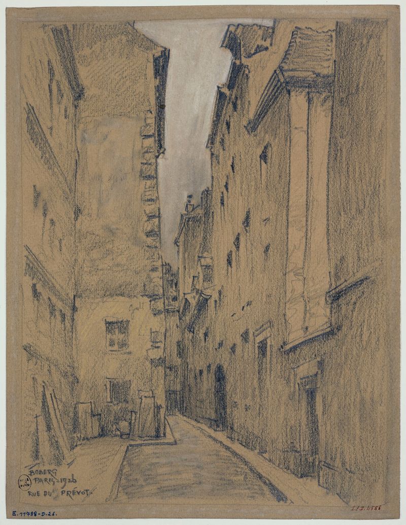 La rue du Prévôt de Ferdinand Boberg, paisaje modernista con calle de adoquines.