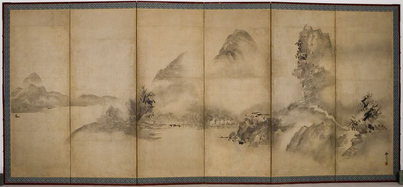 Mountain landscape in ink on paper by Shūgetsu Tōkan