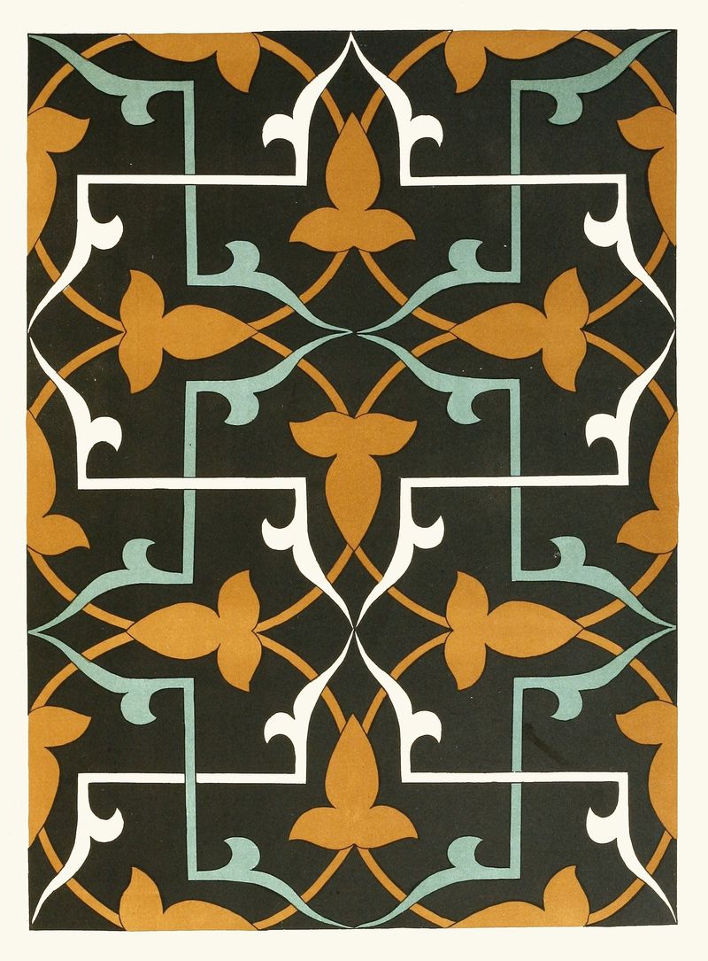 Azulejos ornamentais da Comissão de Limites do Afeganistão, com designs intrincados em azul e ouro.