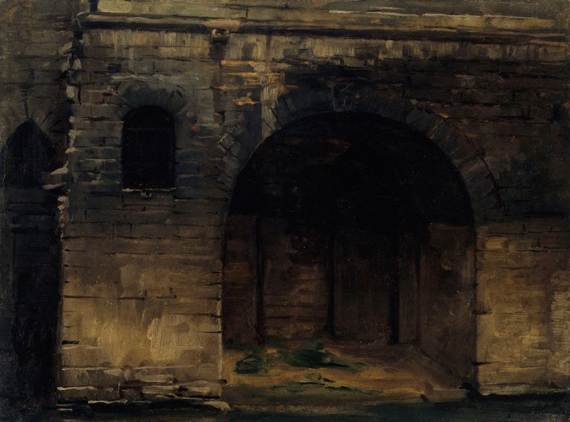 Oil on canvas by Lucien Mélingue depicting hospital beds in soft light.