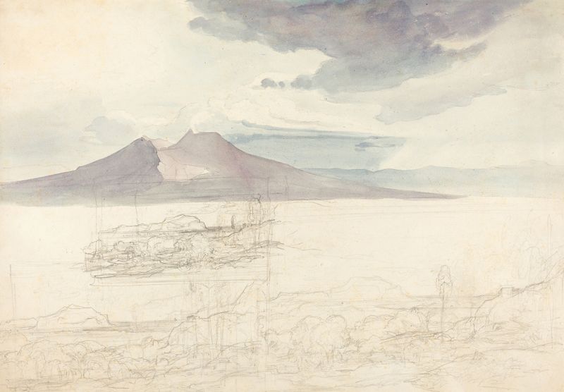 Panoramic landscape of Vesuvius and Monte Pellegrino by Carl Rottmann, oil painting