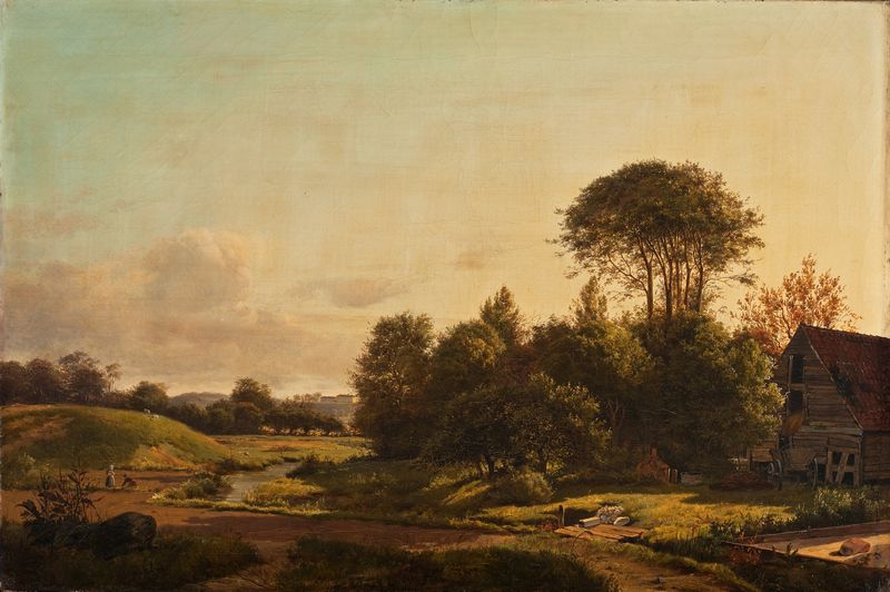 Landscape of Frederiksberg Palace with clouds and greenery by Anders Christian Lunde