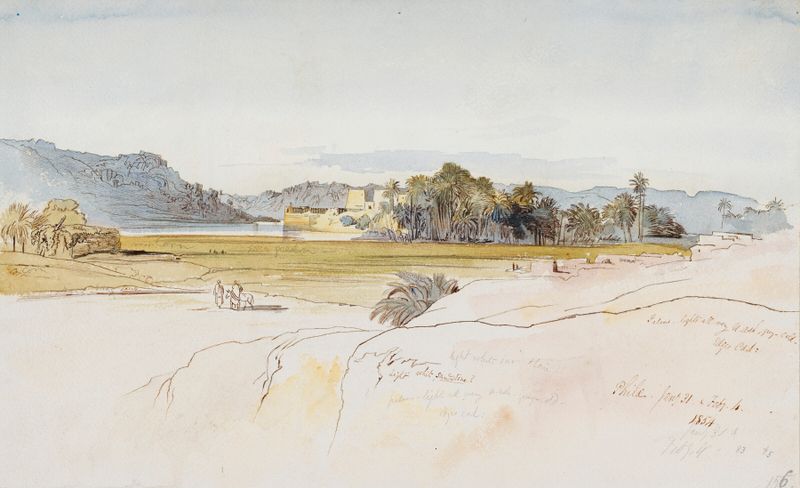 Philae, Egypt by Edward Lear, depicting ancient temple architecture in warm sunlight