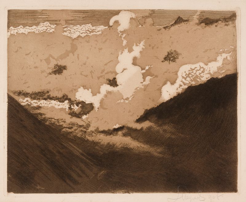 Landscape with mist and trees, oil on canvas by Leon Wyczółkowski
