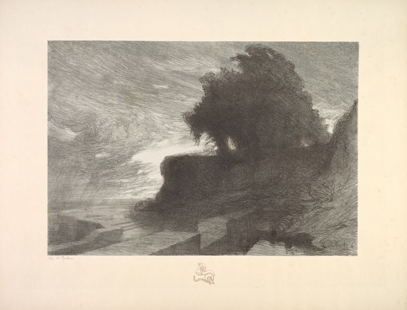 Landscape, Plate 4, Remarque, Snake by Charles Marie Dulac, depicting a snake in a lush landscape.