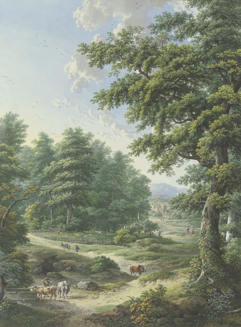 Landscape with a cattle trough in a forest by Karl Franz Kraul, realism