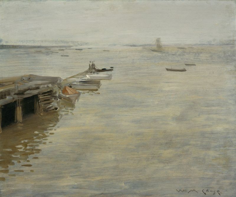 A Gray Day de William Merritt Chase, óleo sobre lienzo que representa un paisaje con tonos grises y luz.