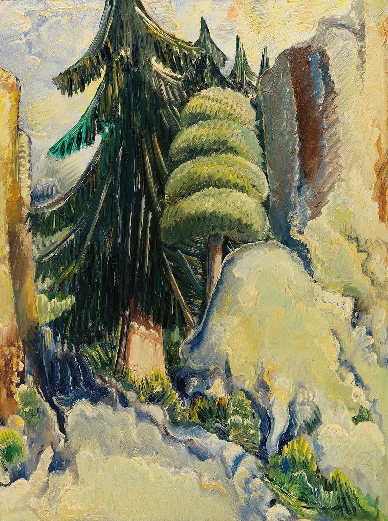 Baumlandschaft de Paul Kleinschmidt, óleo sobre lienzo que muestra un paisaje tranquilo con árboles y luz solar.