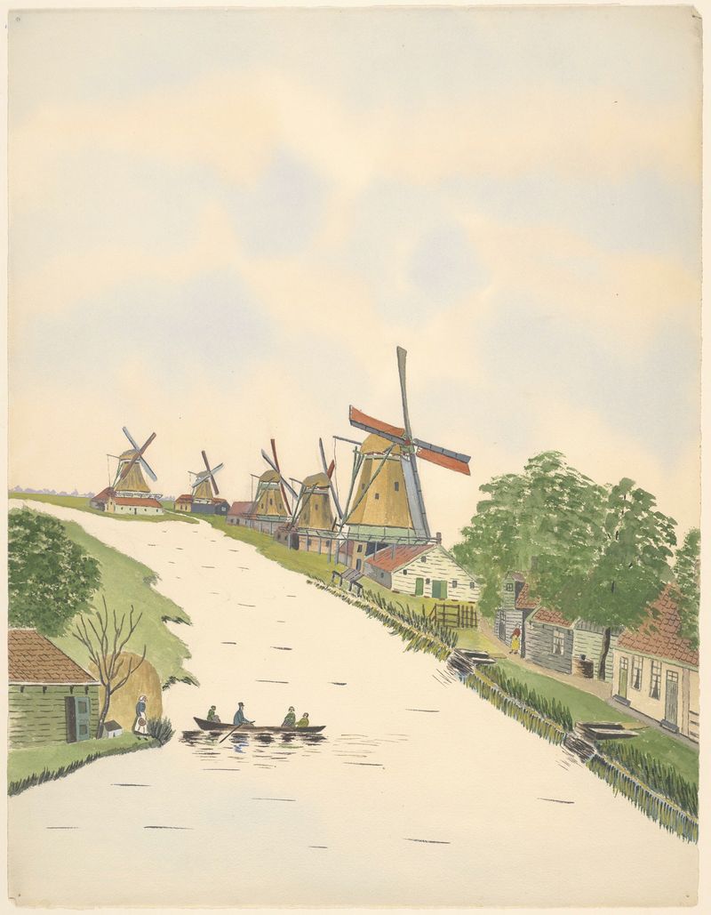 Paisagem com moinho e rio de Johannes Nicolaas Eijman, pintura a óleo