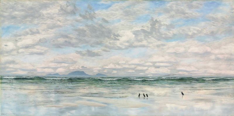 Landscape of Whitesands Bay by John Brett, oil painting from 1872