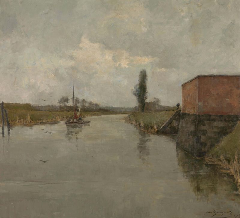 Landscape of De Schelde in Dendermonde by Albert Baertsoen, oil painting