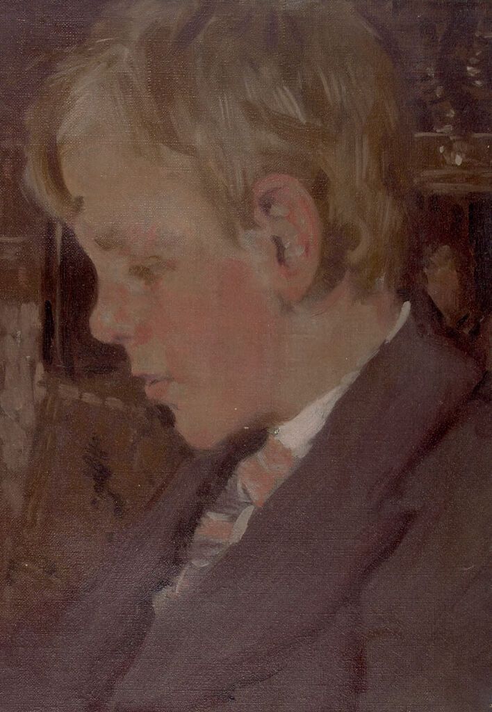 Profile portrait of a boy in suit and tie, oil on canvas by Denman Waldo Ross