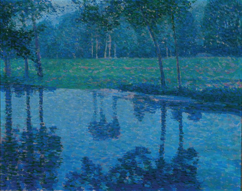 Paisaje de jardín con un arroyo, pintura al óleo de Charles Johann Palmié