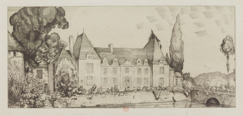Landscape with a château and countryside by Jean-Émile Laboureur, medium unknown.