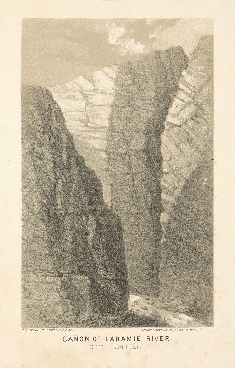 Landscape of Canon of Laramie River by Joseph F. Knapp, 1864, oil painting