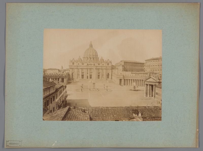 Impressão em albumina da Basílica de São Pedro e da Praça de São Pedro por Unknown Artist