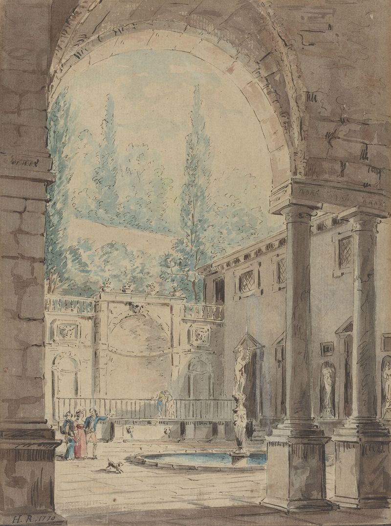Courtyard of the Villa Pliniana, oil on canvas by Follower of Hubert Robert