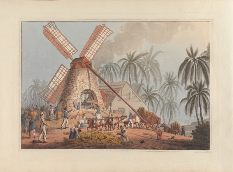 Paisaje con un molino y árboles, pintura al óleo de William A. V. Clark