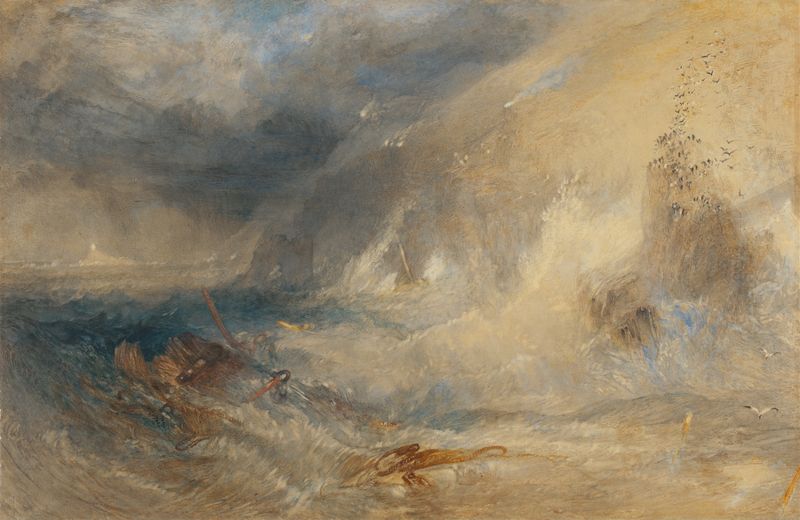 Long Ship’s Lighthouse by Joseph Mallord William Turner, oil on canvas, depicting turbulent ocean waters
