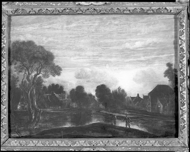 Paisaje fluvial con pescadores, óleo sobre lienzo de Aert van der Neer