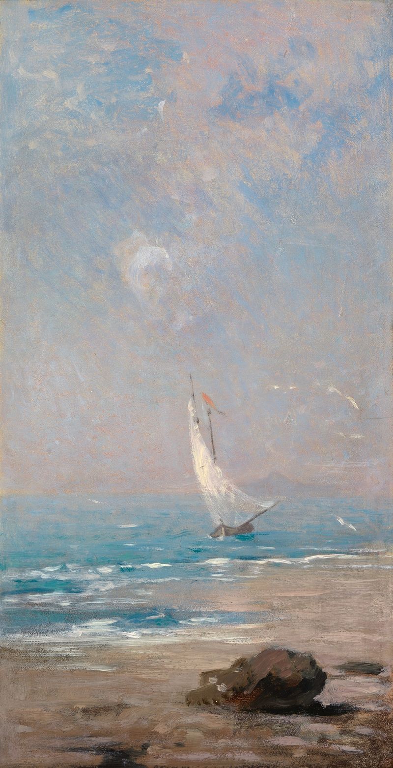 Sailboat on a Bavarian lake, oil painting by Emil Lugo