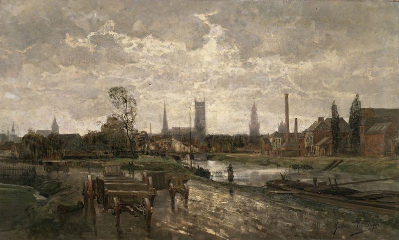 Landscape of Gent, oil on canvas by Gustave Den Duyts