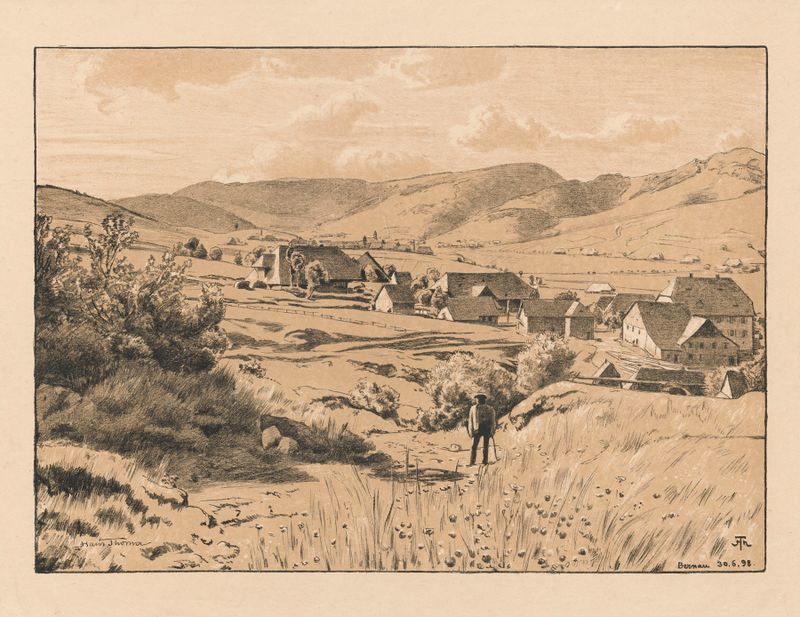 Paisagem com um caminhante em colinas onduladas de Hans Thoma, 1898