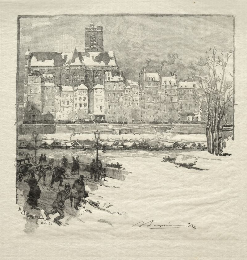 Gravura de Auguste Louis Lepère representando o Hôtel de Ville em Paris